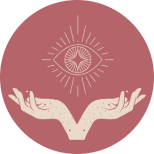 Two hands cupped upward beneath a radiant eye symbol.