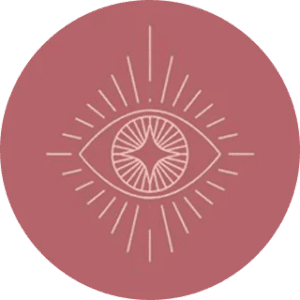 An eye symbol with radiating lines inside a red circle.