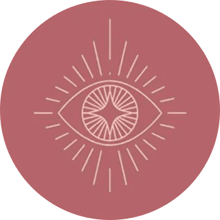 An eye symbol with radiating lines inside a red circle.
