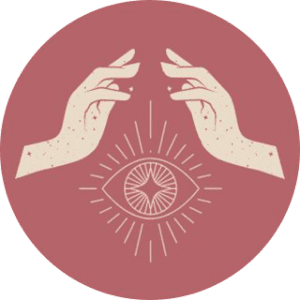 Two hands hovering around a radiant diamond symbol on a pink background.