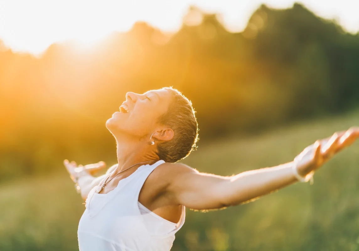 Joyful moment in the sunlit outdoors